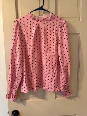 SHEIN Pink Long-Sleeve Polka Dot Blouse